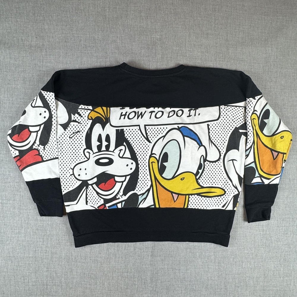 Disney Sweatshirt Adult XL Black Comic Mickey Pluto‎ Donald Goofy Graphic - Picture 3 of 8